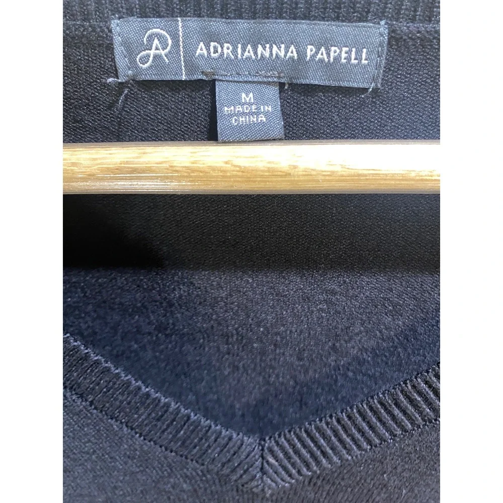 Adrianna Papell Black V-Neck Sweater with Lace Trim Size M Whimsigoth Witchy